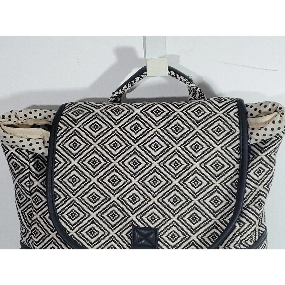Madden Girl Bookbag Backpack Rucksack Ivory Black Med Embroidery Diamond Pattern